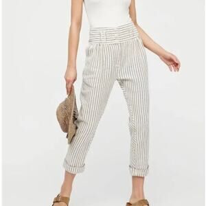 Free People Women’s 4 White Blue Rumors High Rise Zip Front Harem Pants Boho